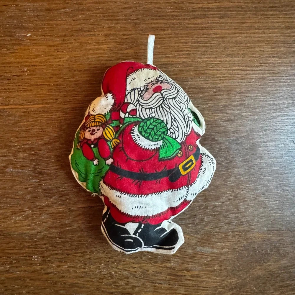 VTG‎ 5 Christmas Ornament Santa Plush Handmade Hand Sewn Fabric Pattern Panel